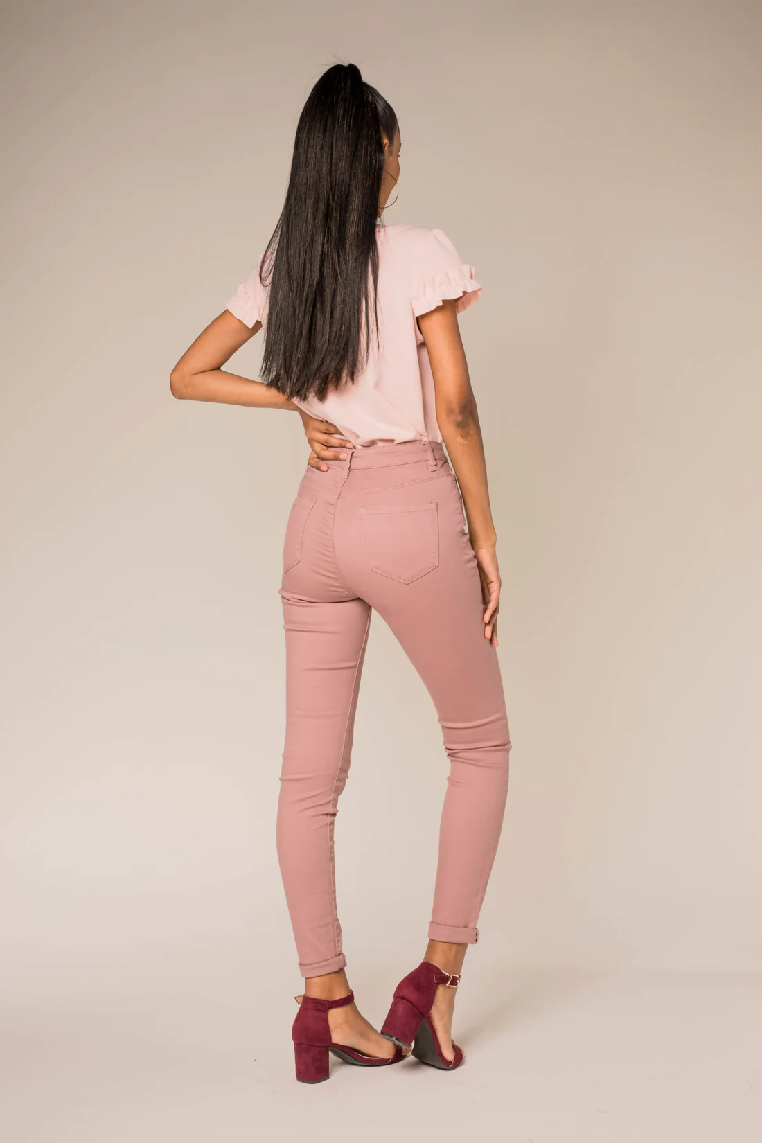 Light pink best sale high waisted jeans